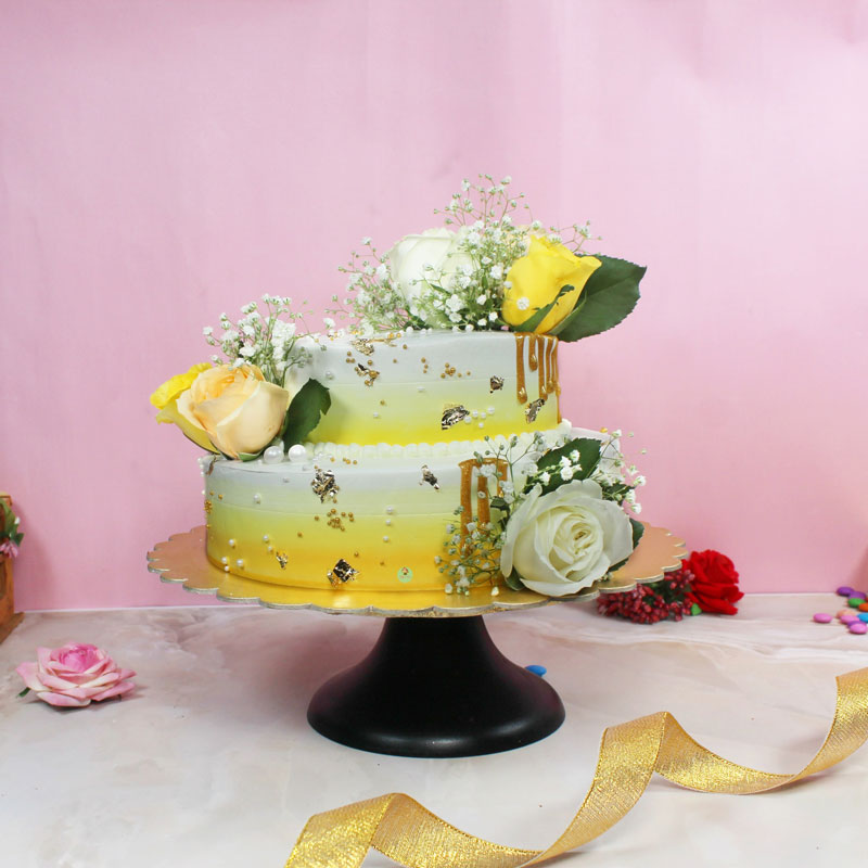 Yellow Double Tier Cake