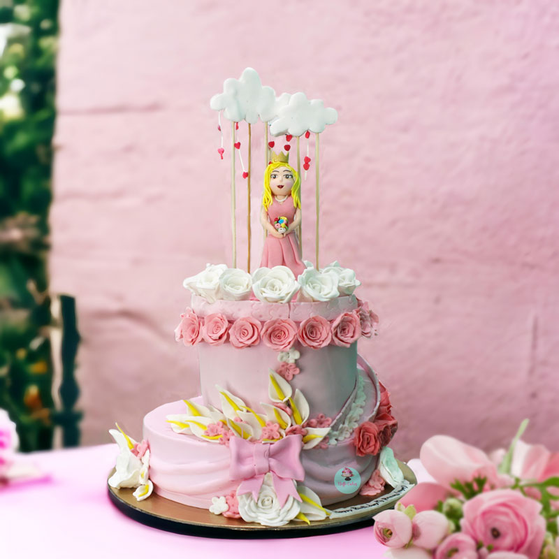 Simple Pink Heart Theme Cake - Grumpy Cookies & Cakes