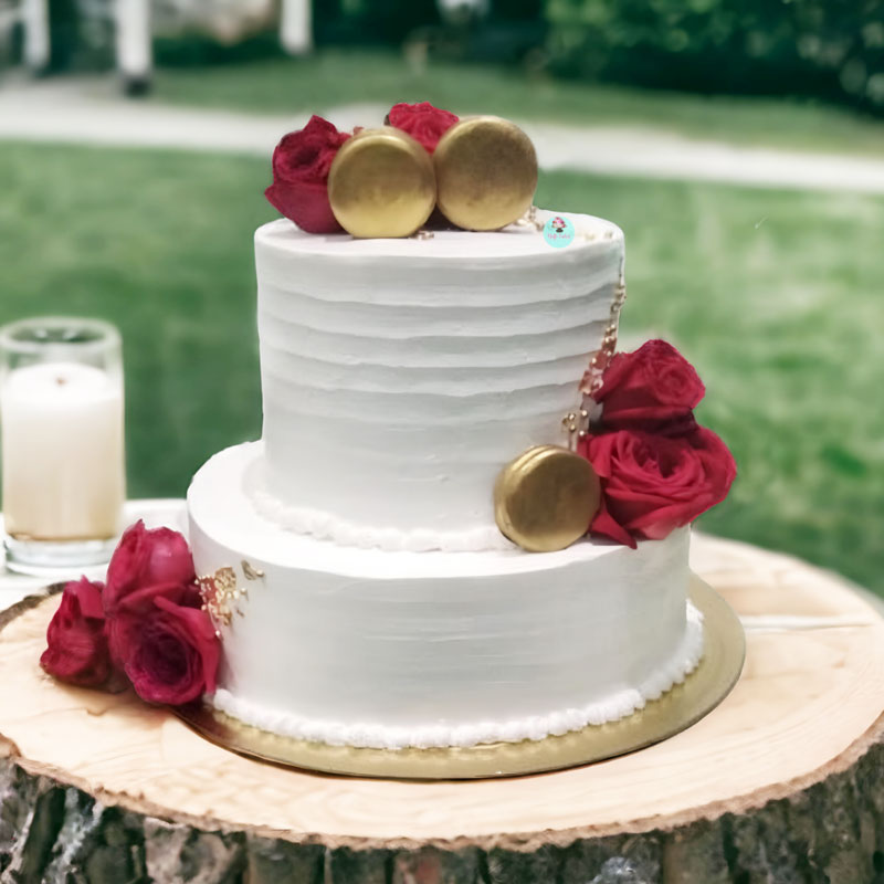 Pink & Blue Floral Engagement Cake – Crave by Leena